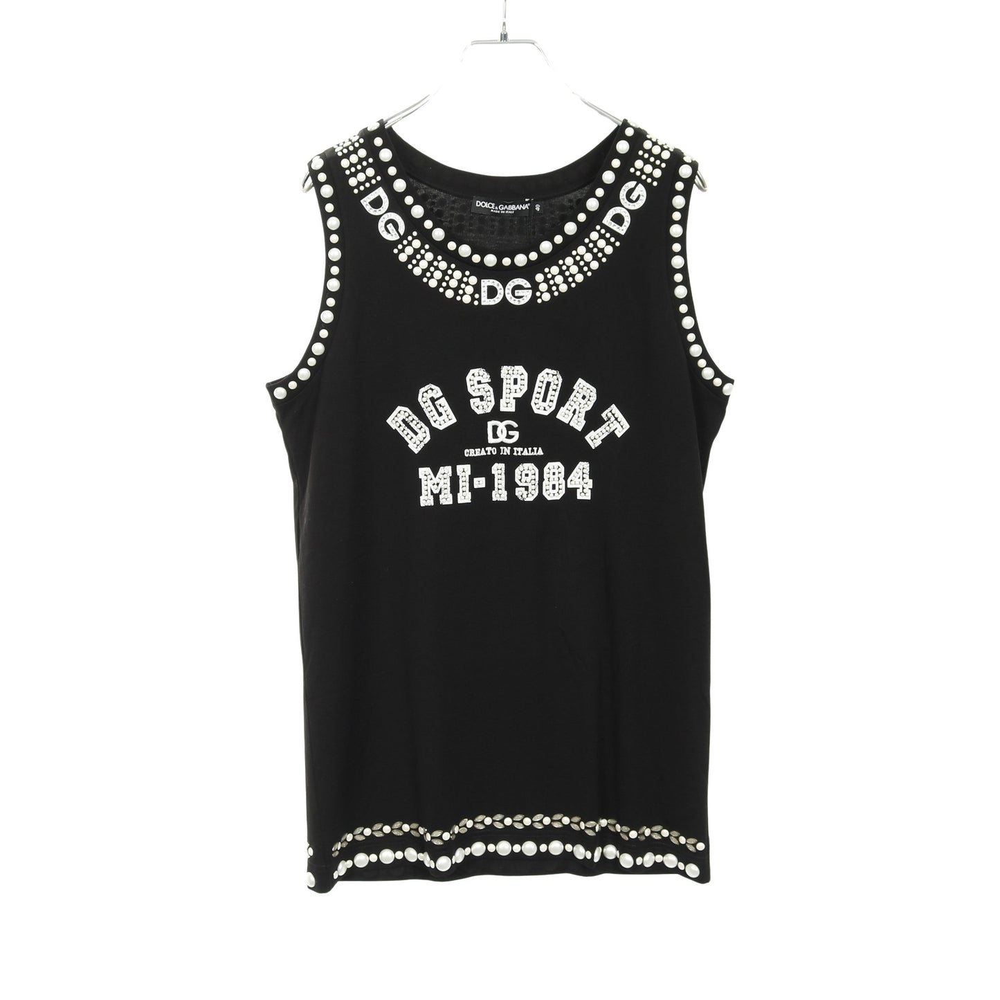 ロゴ パール ビジュー タンクトップ コットン ブラック ドルチェアンドガッバーナ トップス DOLCE&GABBANA