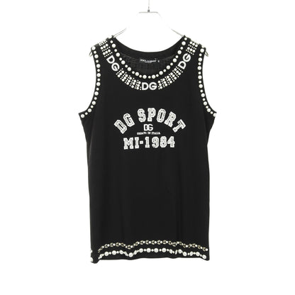 ロゴ パール ビジュー タンクトップ コットン ブラック ドルチェアンドガッバーナ トップス DOLCE&GABBANA