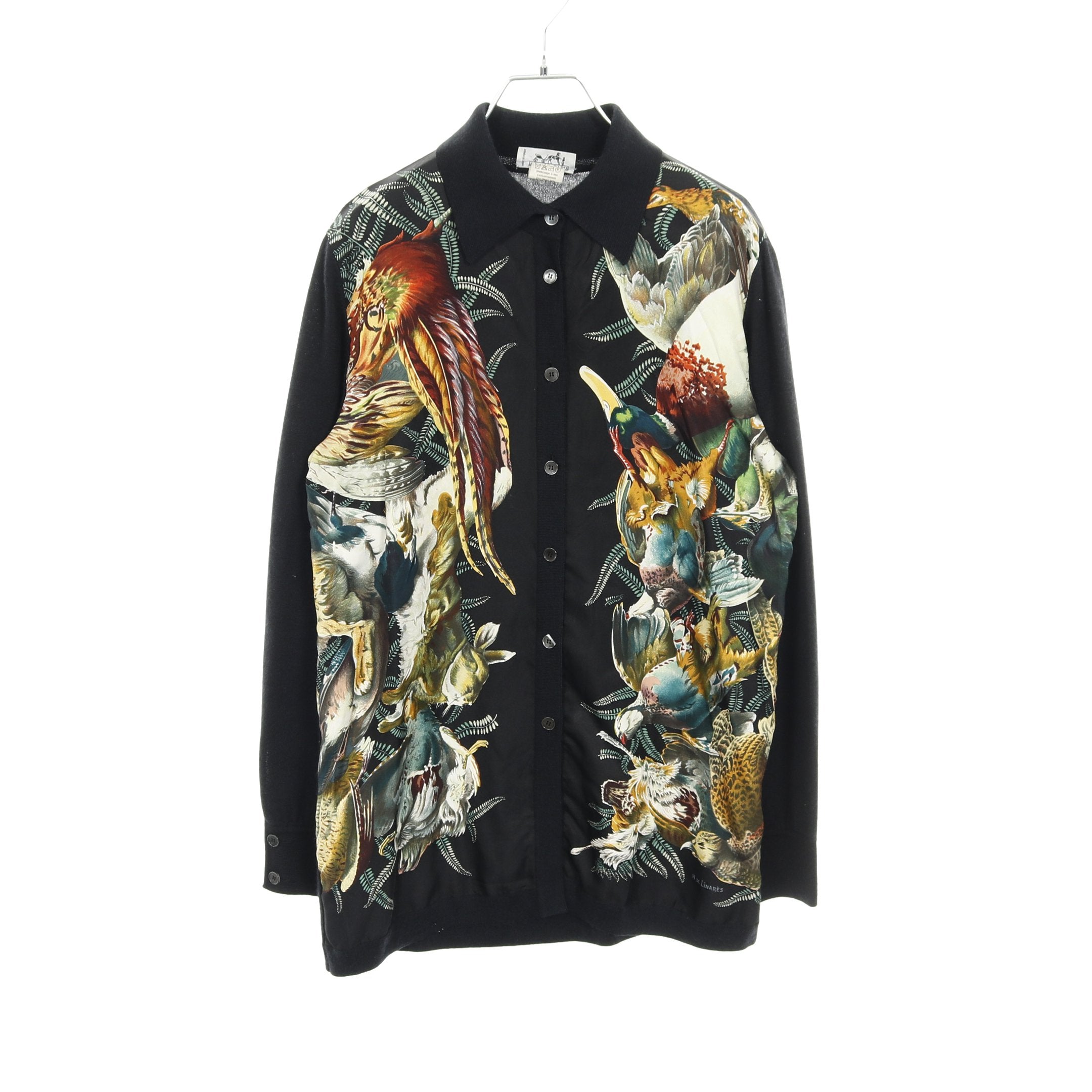 カーディガン アニマル柄 襟付き シルク カシミヤ ブラック マルチ