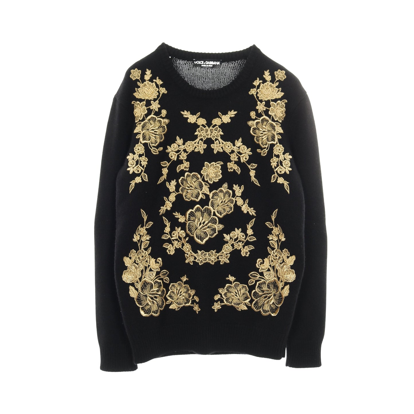 セーター ニット クルーネック 刺繍 カシミヤ ブラック ドルチェアンドガッバーナ トップス DOLCE&GABBANA