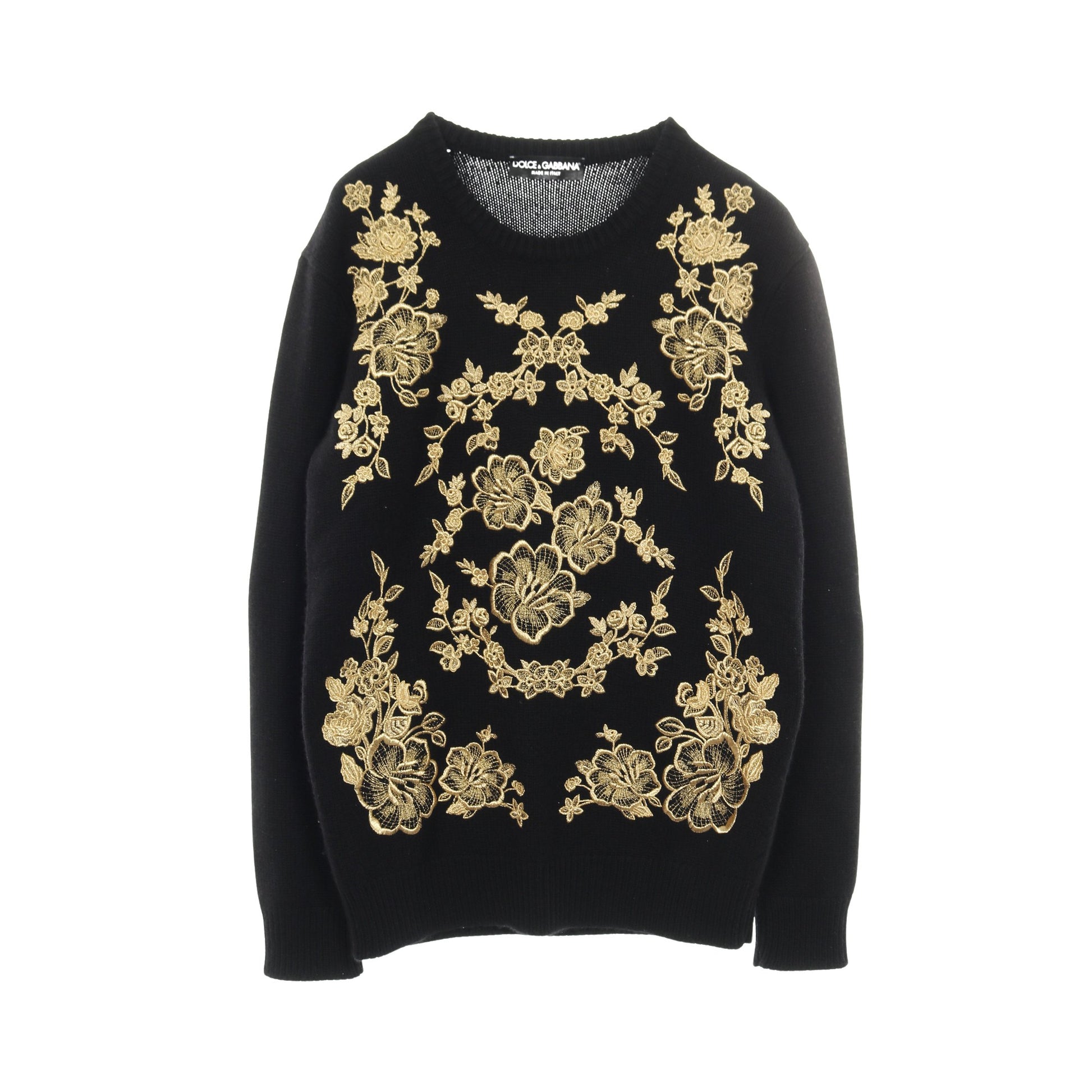 セーター ニット クルーネック 刺繍 カシミヤ ブラック ドルチェアンドガッバーナ トップス DOLCE&GABBANA