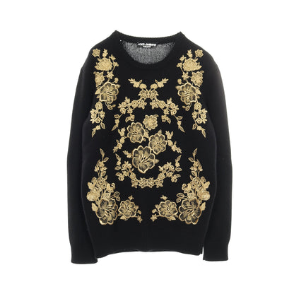 セーター ニット クルーネック 刺繍 カシミヤ ブラック ドルチェアンドガッバーナ トップス DOLCE&GABBANA