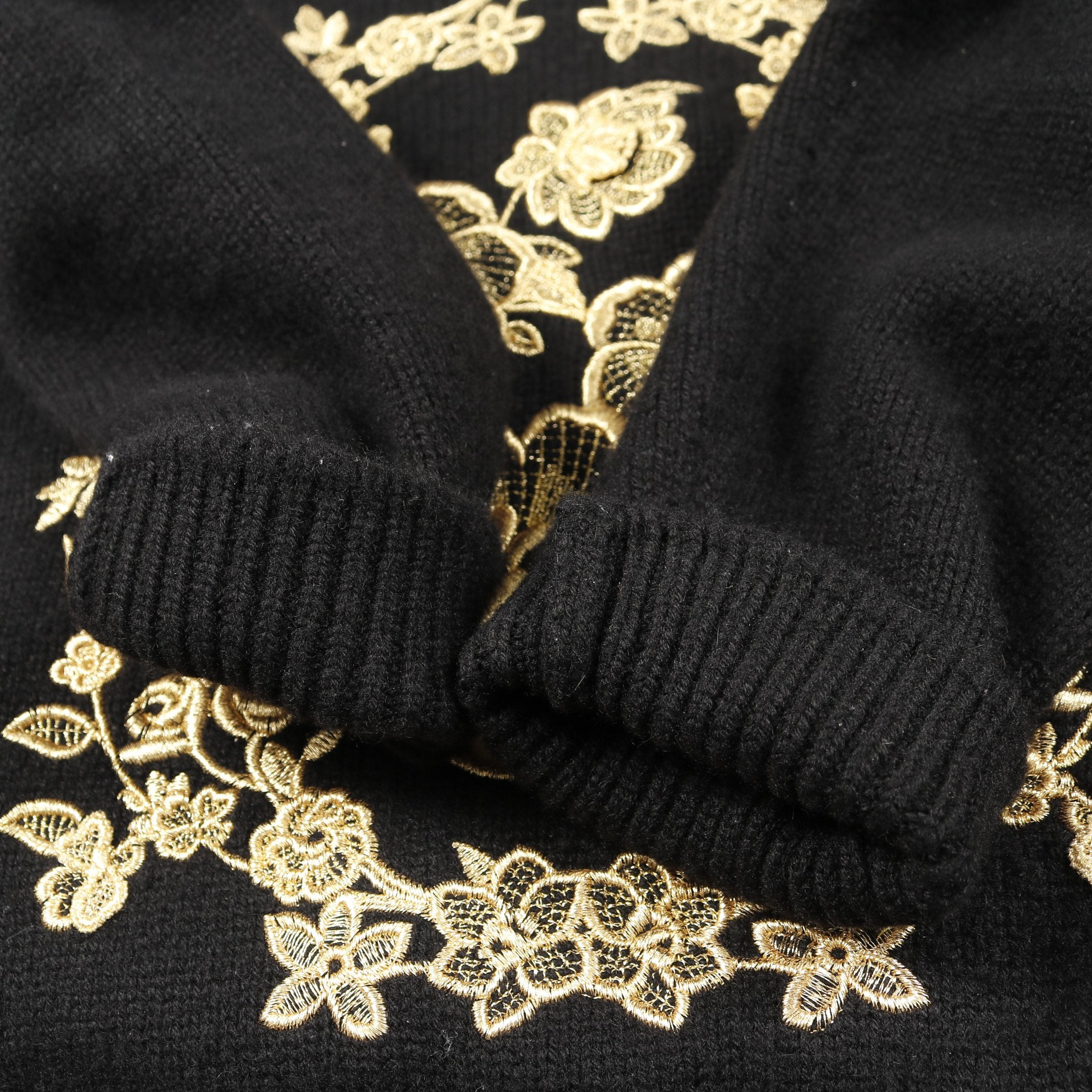 セーター ニット クルーネック 刺繍 カシミヤ ブラック ドルチェアンド