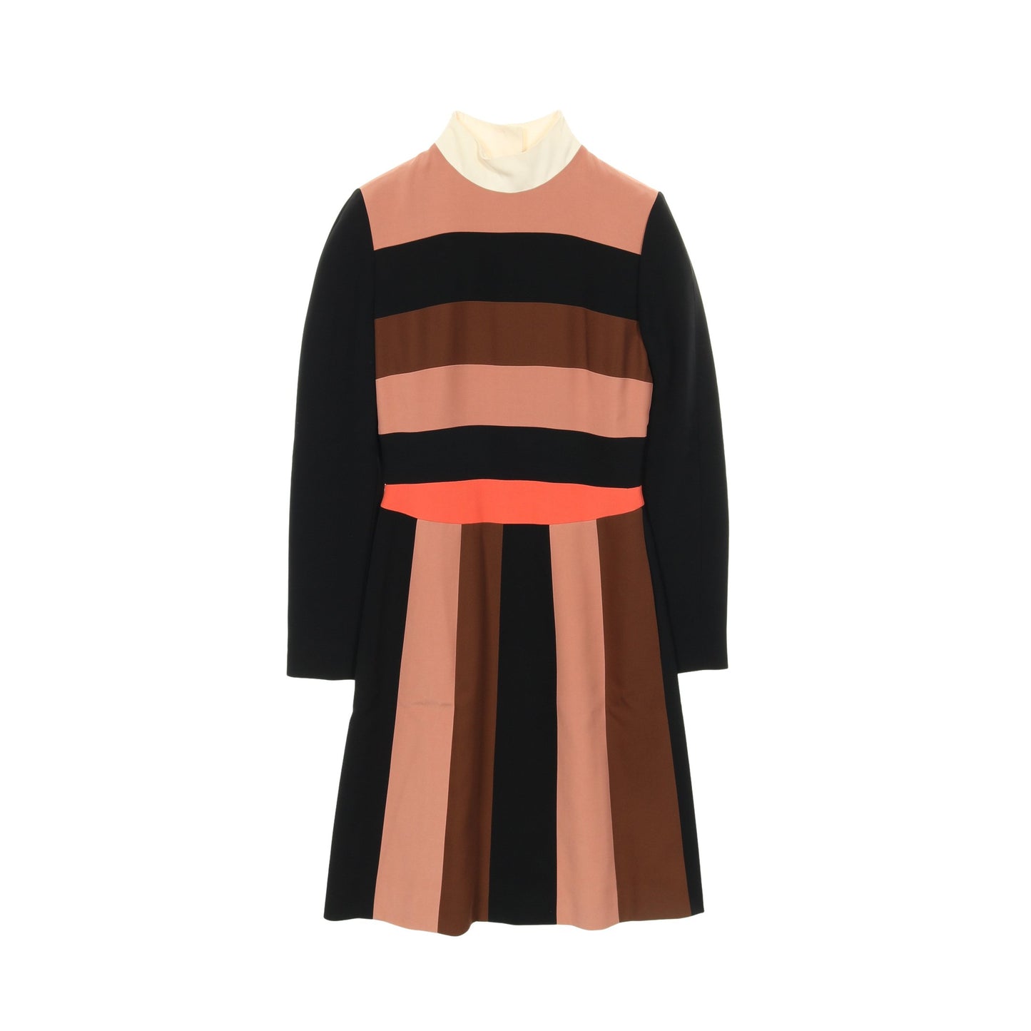 ワンピース ストライプ レーヨン シルク コーラルピンク ブラック ブラウン フェンディ ワンピース FENDI