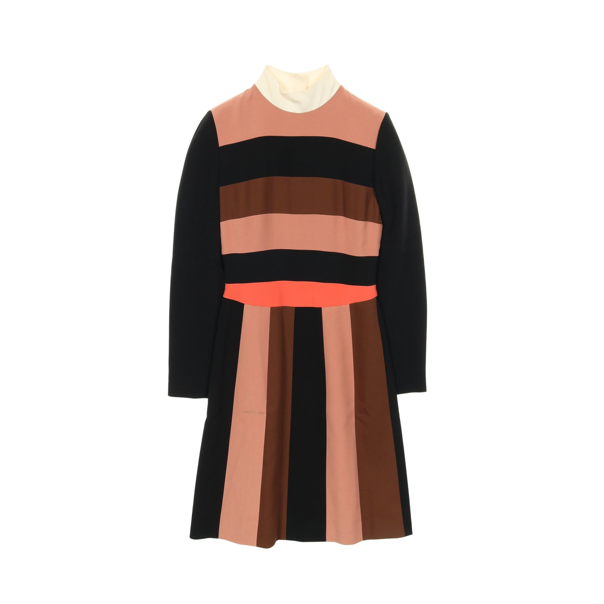 ワンピース ストライプ レーヨン シルク コーラルピンク ブラック ブラウン フェンディ ワンピース FENDI