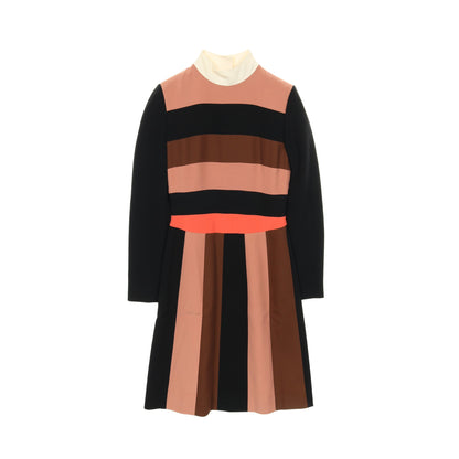ワンピース ストライプ レーヨン シルク コーラルピンク ブラック ブラウン フェンディ ワンピース FENDI