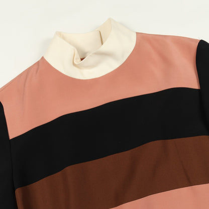 ワンピース ストライプ レーヨン シルク コーラルピンク ブラック ブラウン フェンディ ワンピース FENDI