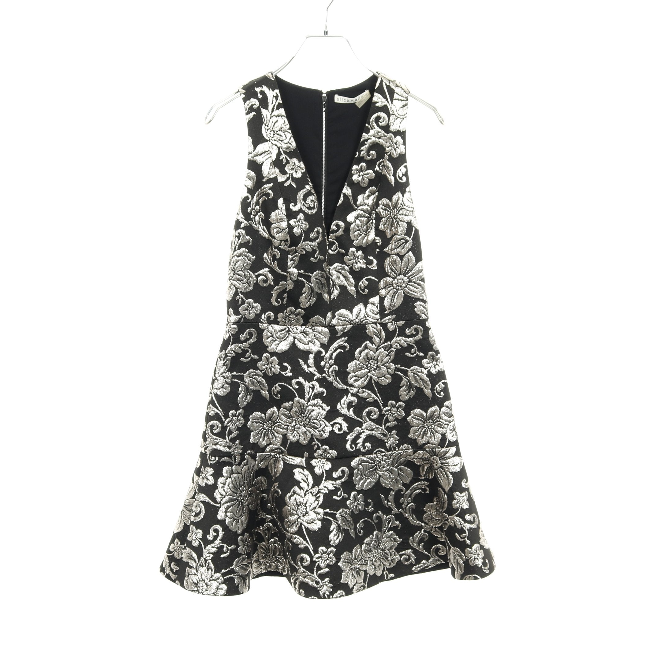 ワンピース ノースリーブ 花柄刺繍 ブラック シャンパンゴールド