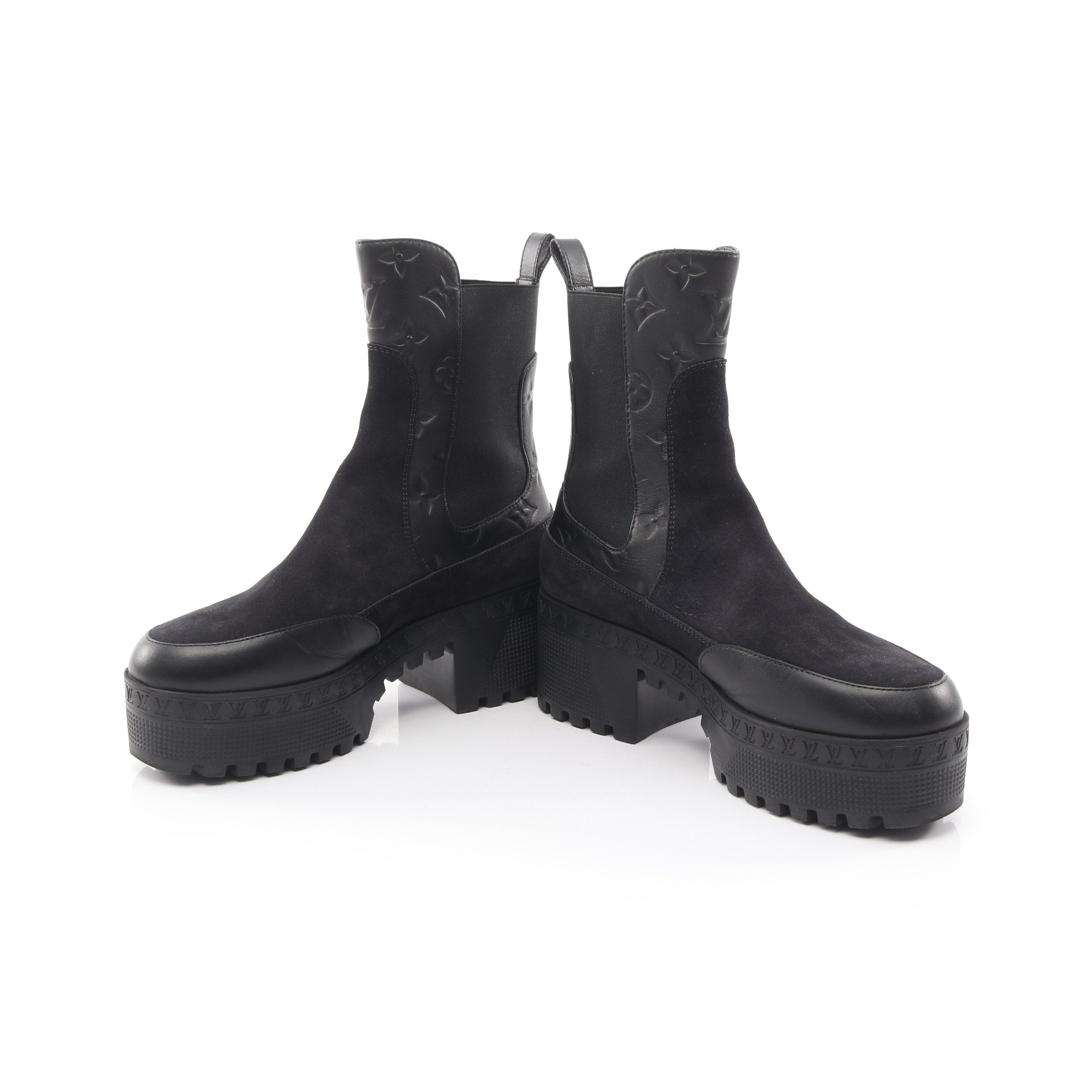 ローリエート ブーツ モノグラム サイドゴアブーツ レザー スエード