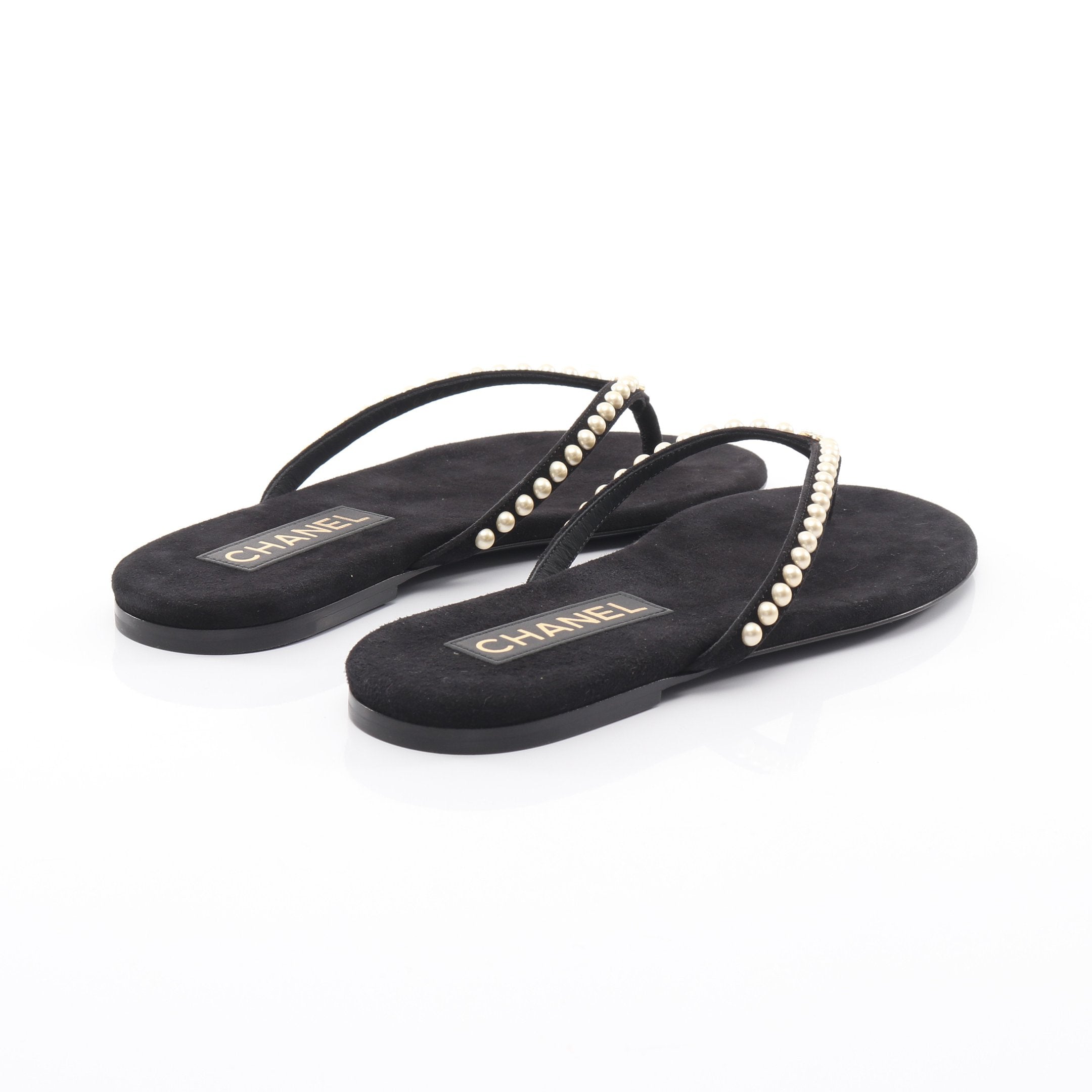 CHANEL シャネル パールストラップサンダル トングサンダル ココマーク ココマーク パール トングサンダル スエード ブラック 2025クルーズ