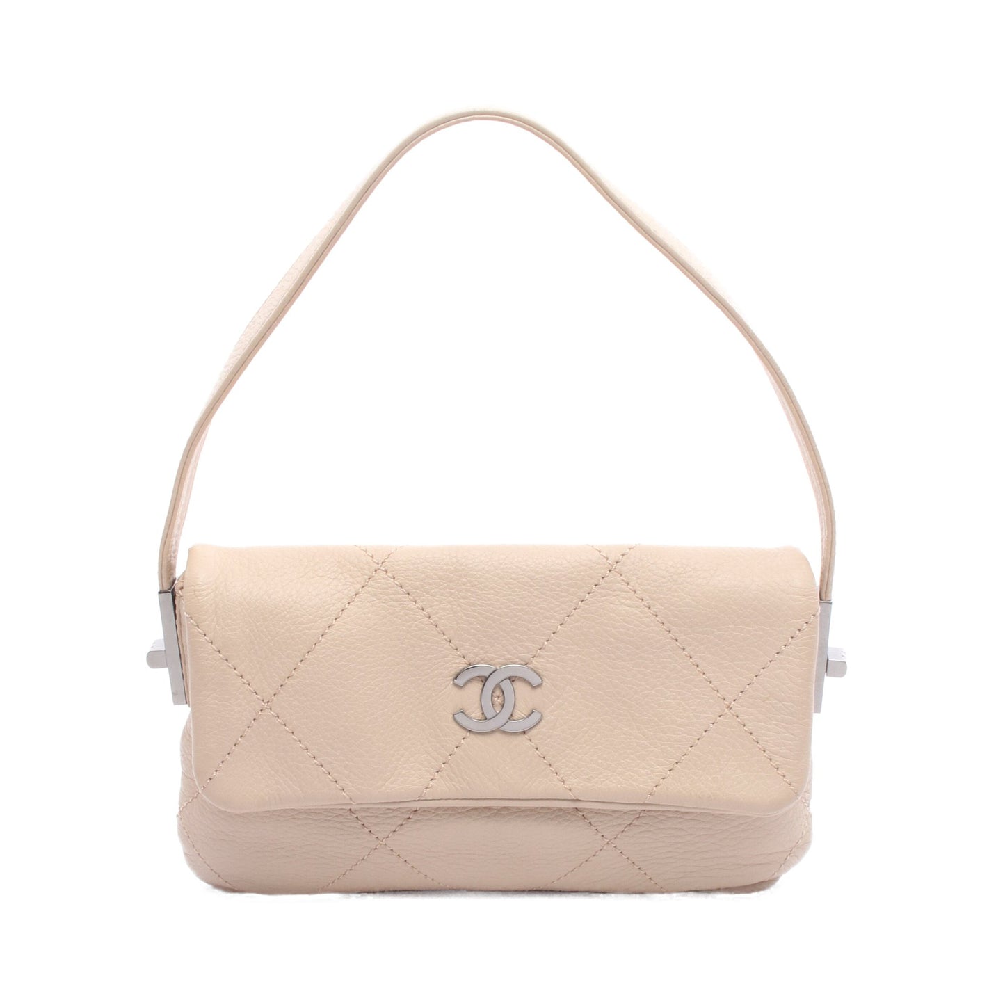 ワイルドステッチ ハンドバッグ レザー ピンクベージュ シルバー金具 シャネル バッグ CHANEL