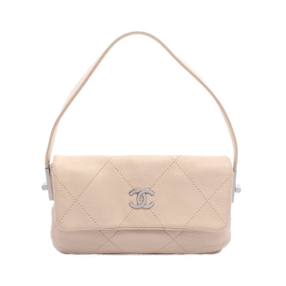 ワイルドステッチ ハンドバッグ レザー ピンクベージュ シルバー金具 シャネル バッグ CHANEL