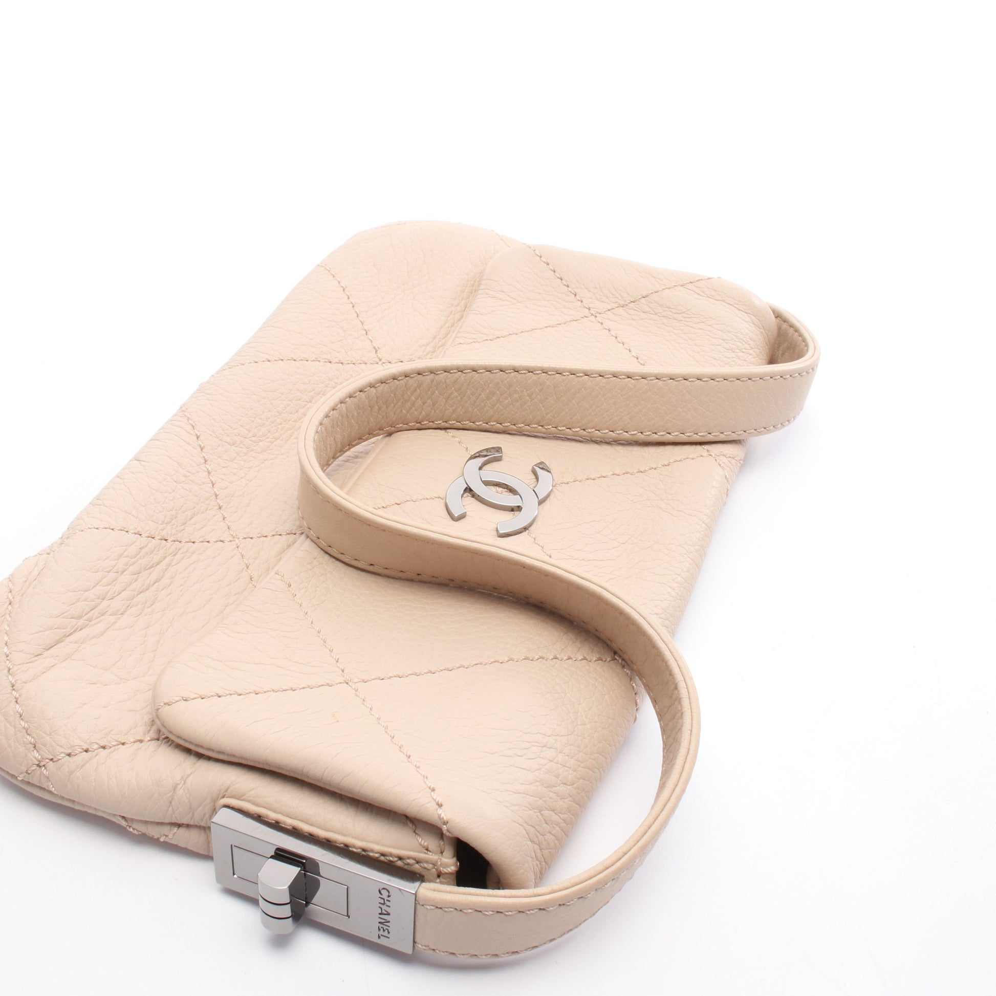 ワイルドステッチ ハンドバッグ レザー ピンクベージュ シルバー金具 シャネル バッグ CHANEL