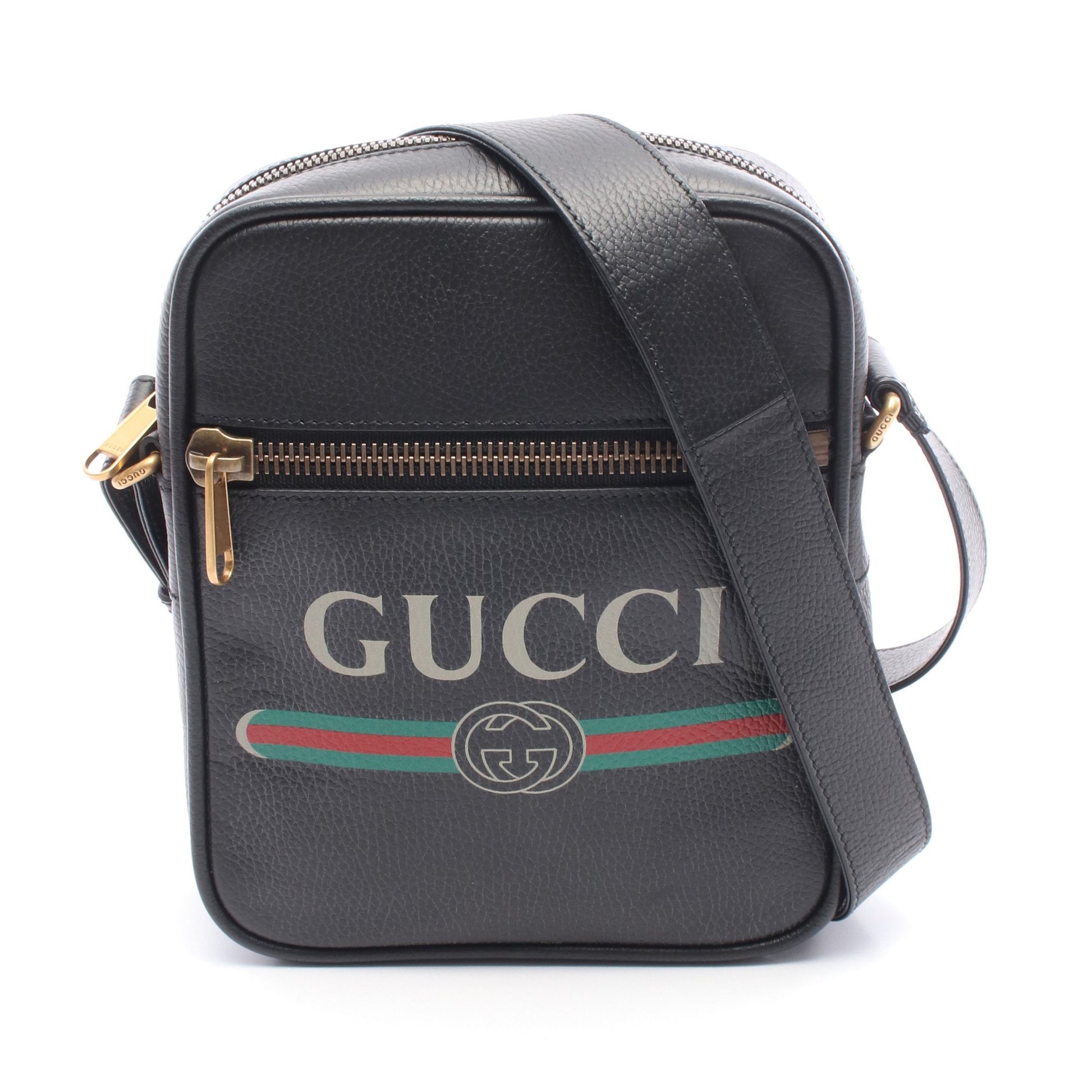 グッチプリント ショルダーバッグ レザー ブラック マルチカラー グッチ バッグ GUCCI