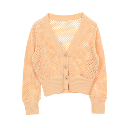 エリス クロップド カーディガン Vネック コットン シルク ライトオレンジ メッシュ フォクシー トップス FOXEY