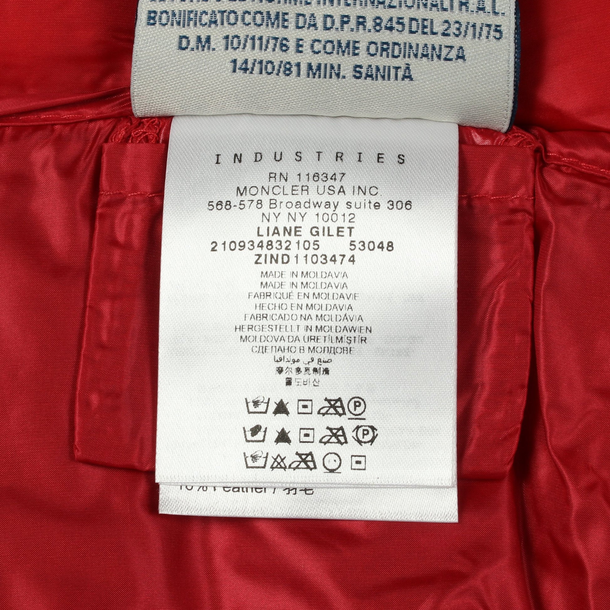 LIANE ダウンベスト ナイロン レッド モンクレール アウター MONCLER
