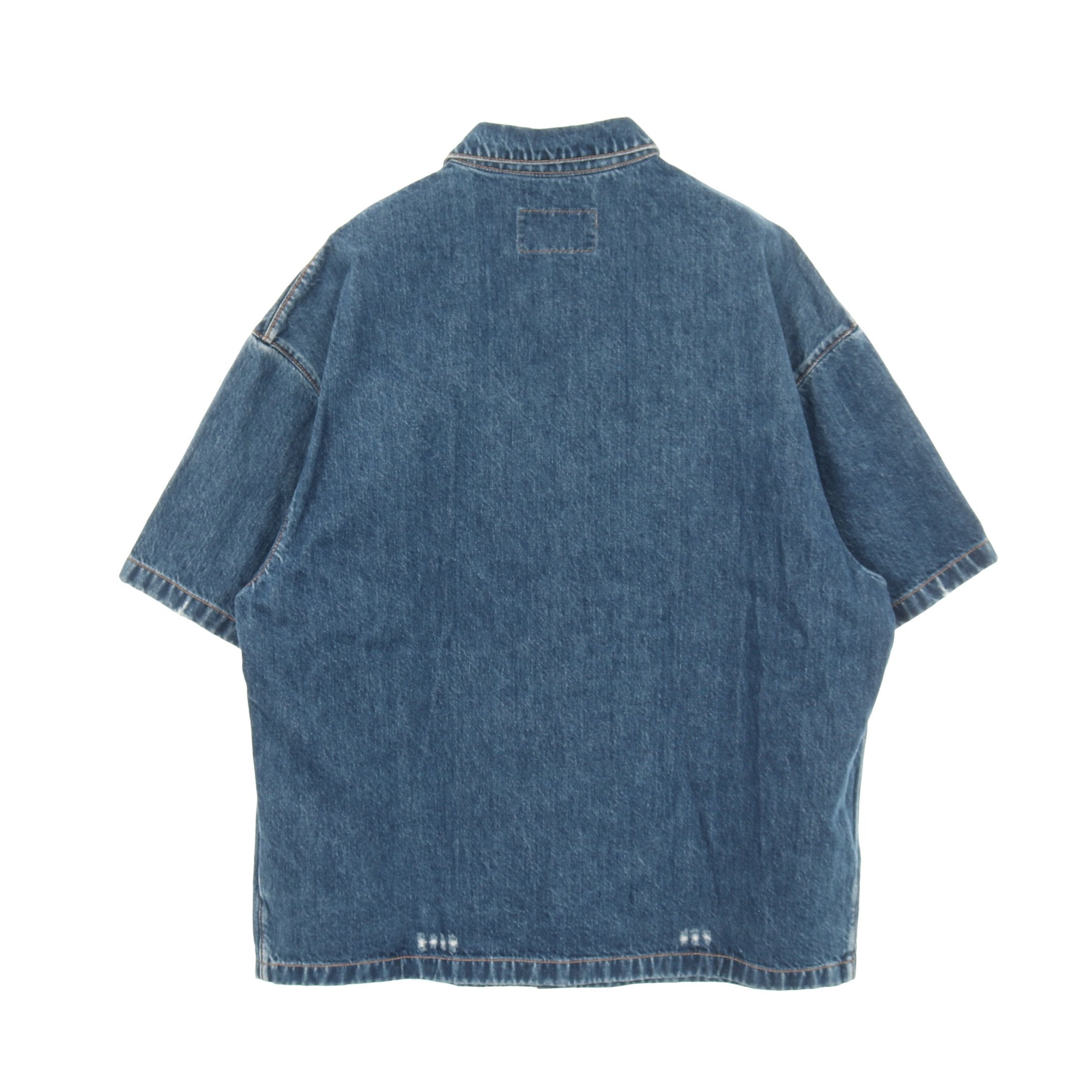 トライアングルロゴ デニムシャツ 半袖 デニム インディゴブルー
