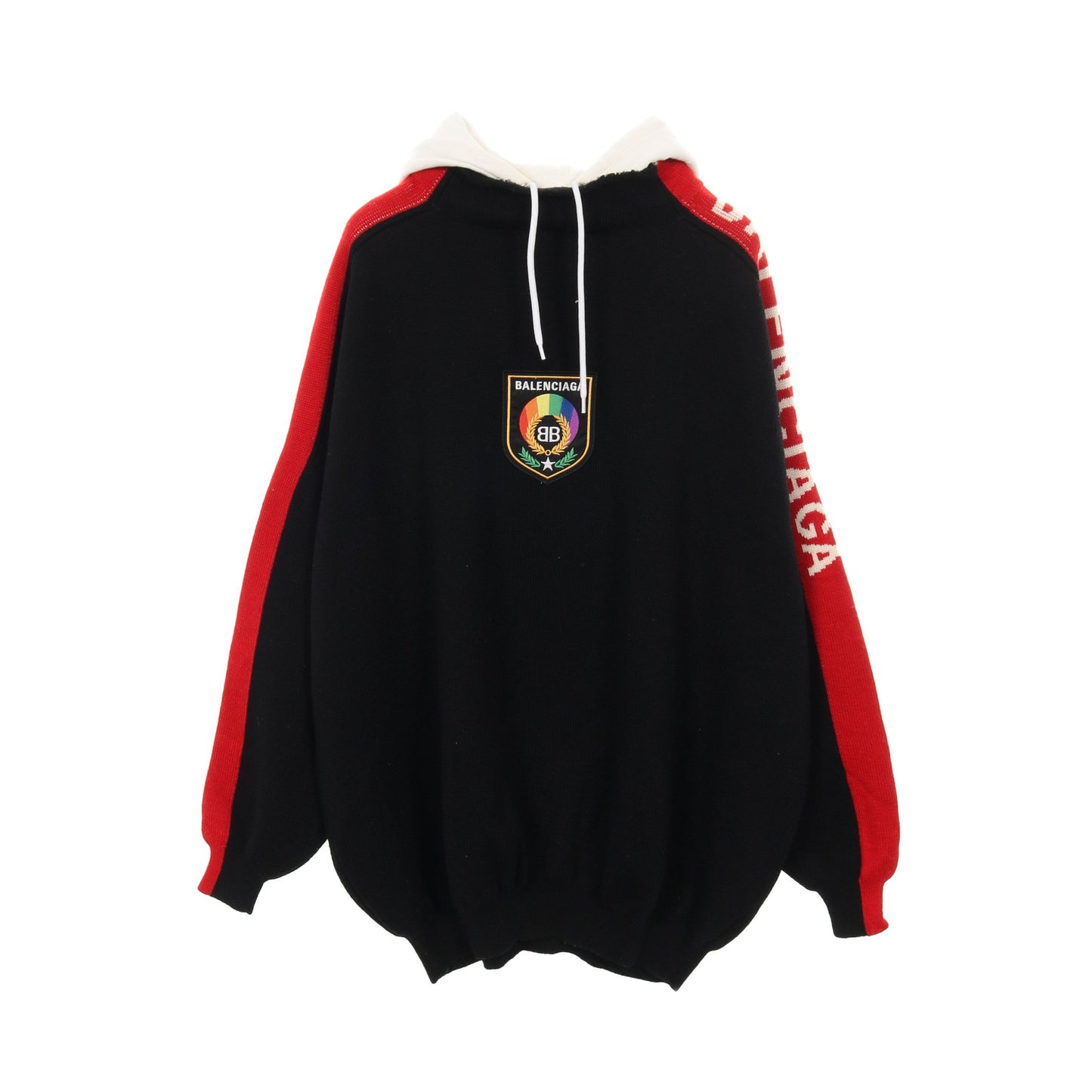 SLEEVE PRIDE HOODIE ニット ウール コットン ブラック レッド ホワイト フード 切替 バレンシアガ トップス BALENCIAGA