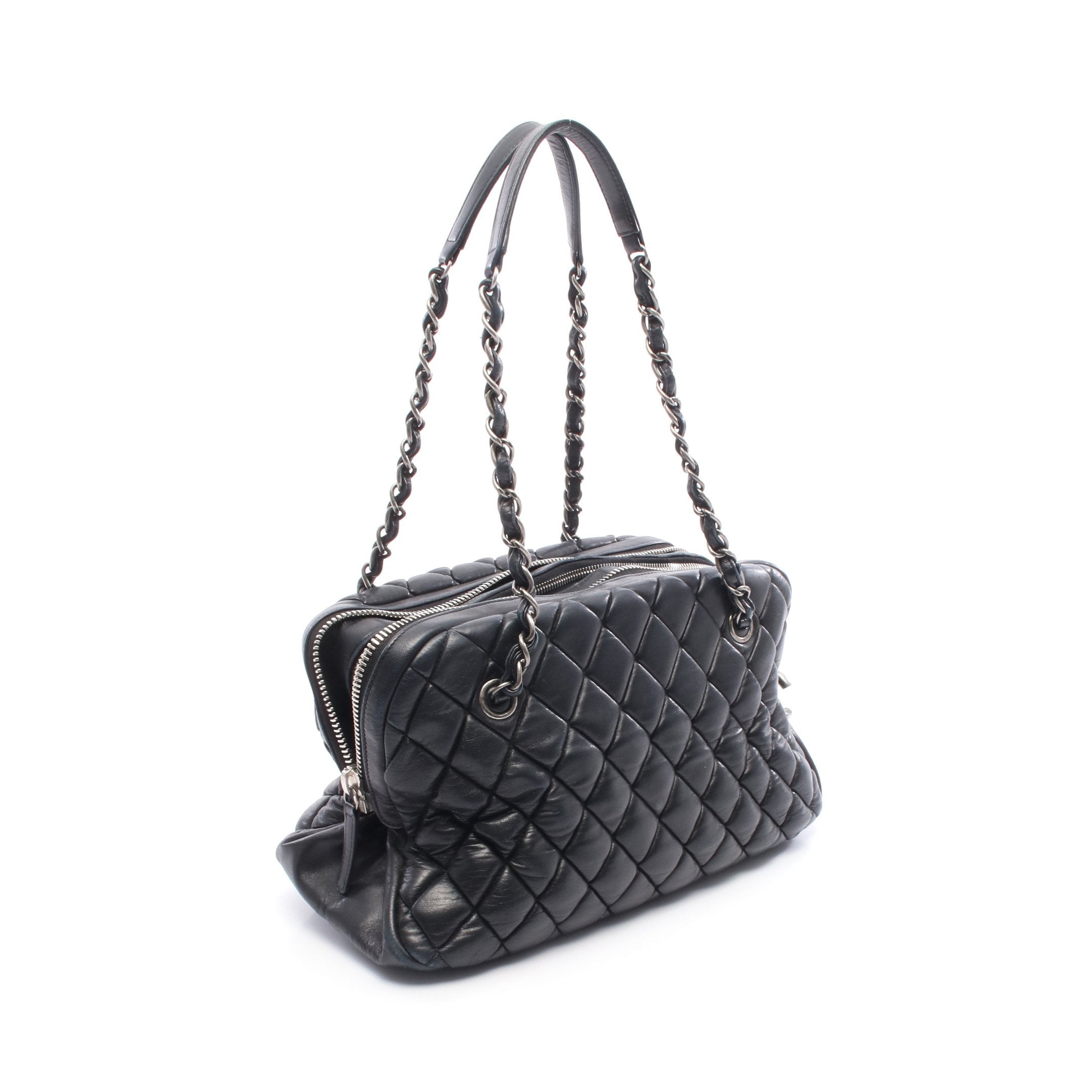 マトラッセ バブルキルト チェーンショルダーバッグ レザー ブラック