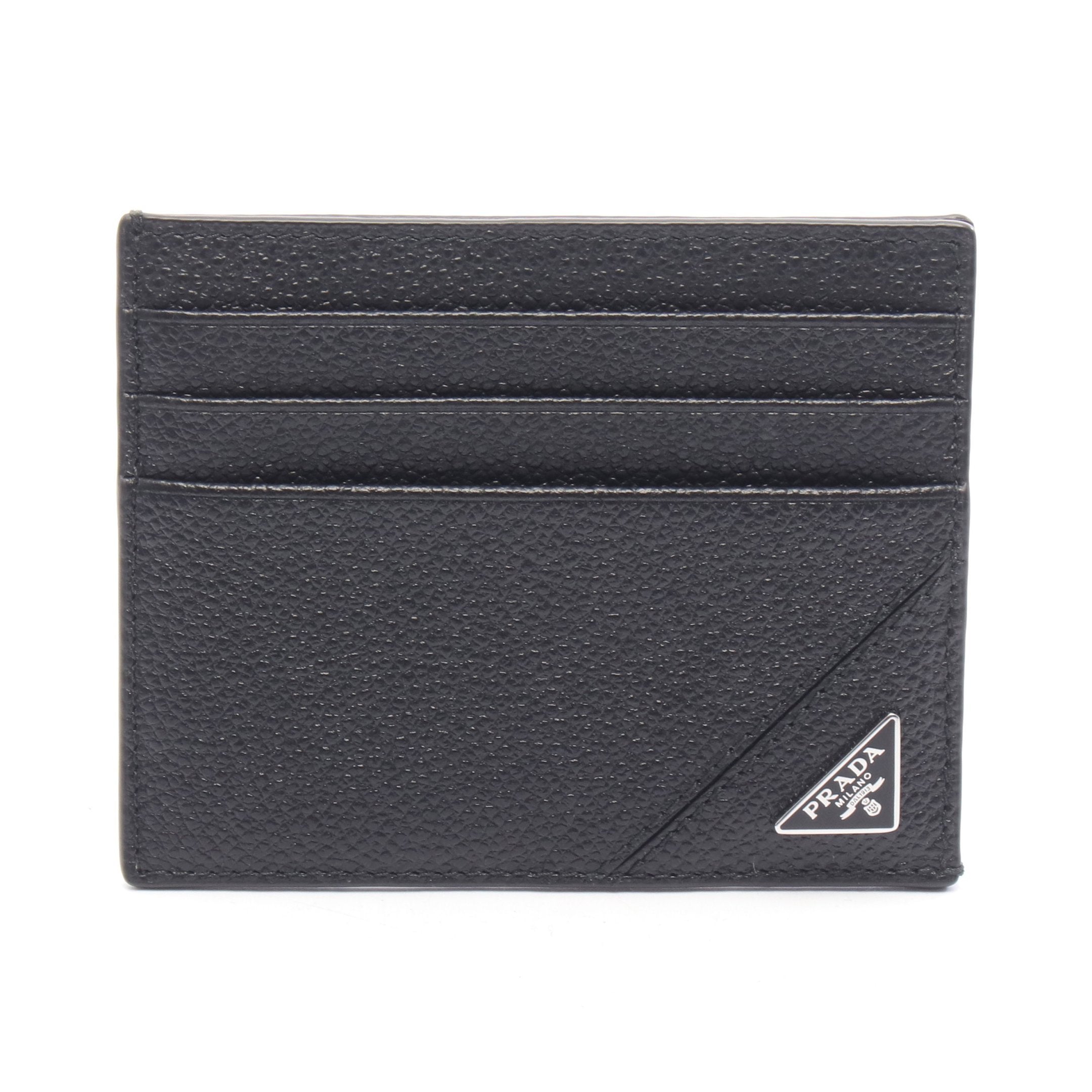 トライアングルロゴ カードケース ロゴプリント レザー ブラック