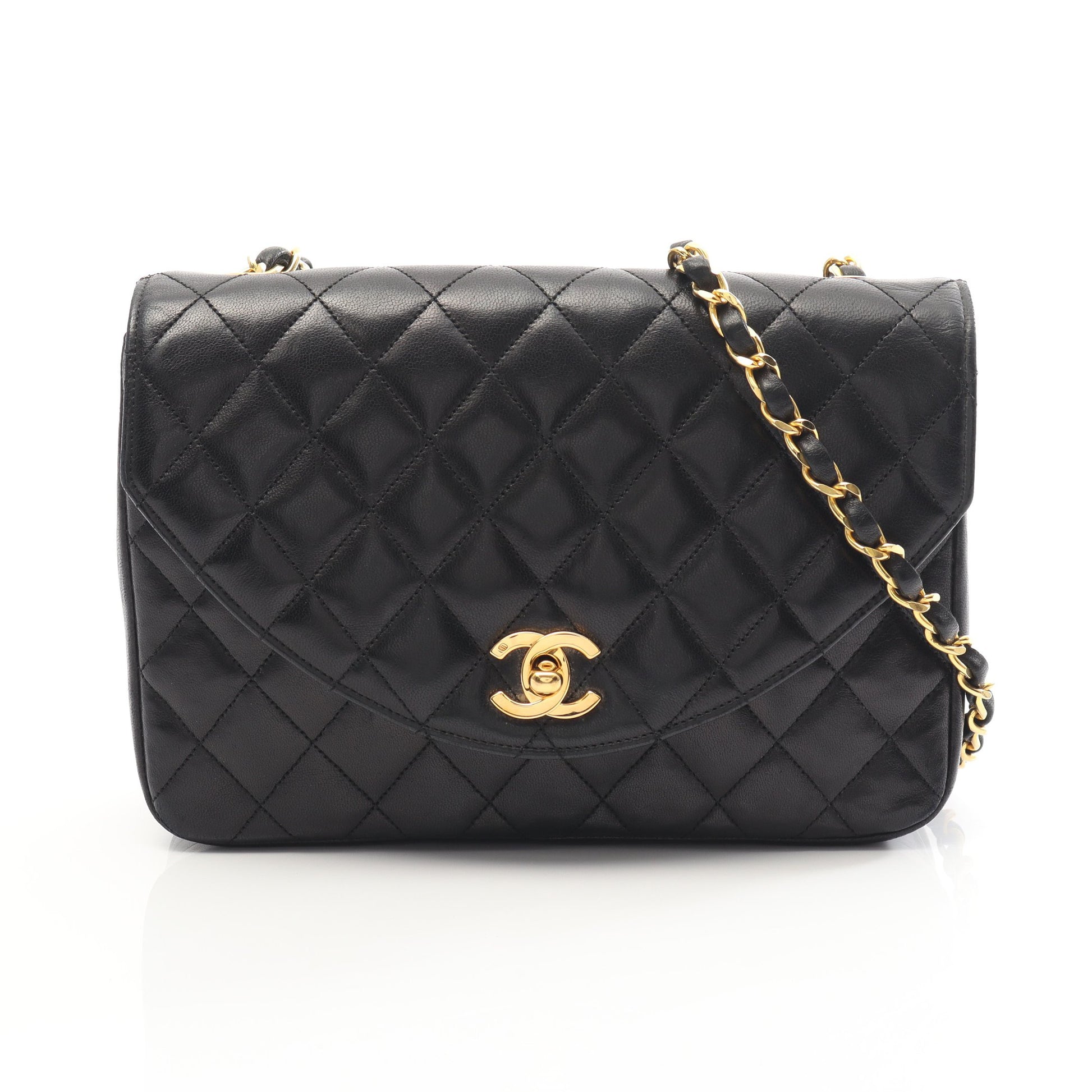 マトラッセ チェーンショルダーバッグ ラムスキン ブラック ゴールド金具 ヴィンテージ シャネル バッグ CHANEL