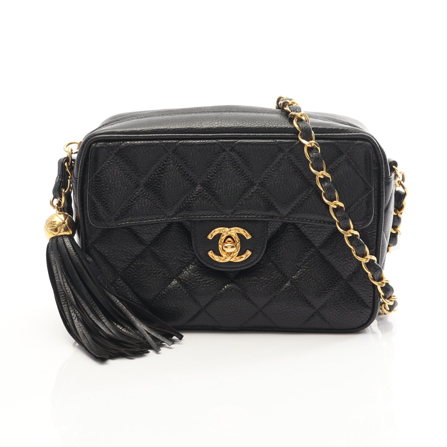 マトラッセ チェーンショルダーバッグ キャビアスキン ブラック ゴールド金具 フリンジ シャネル バッグ CHANEL
