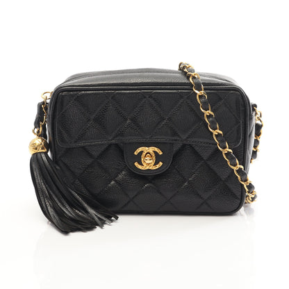 マトラッセ チェーンショルダーバッグ キャビアスキン ブラック ゴールド金具 フリンジ シャネル バッグ CHANEL