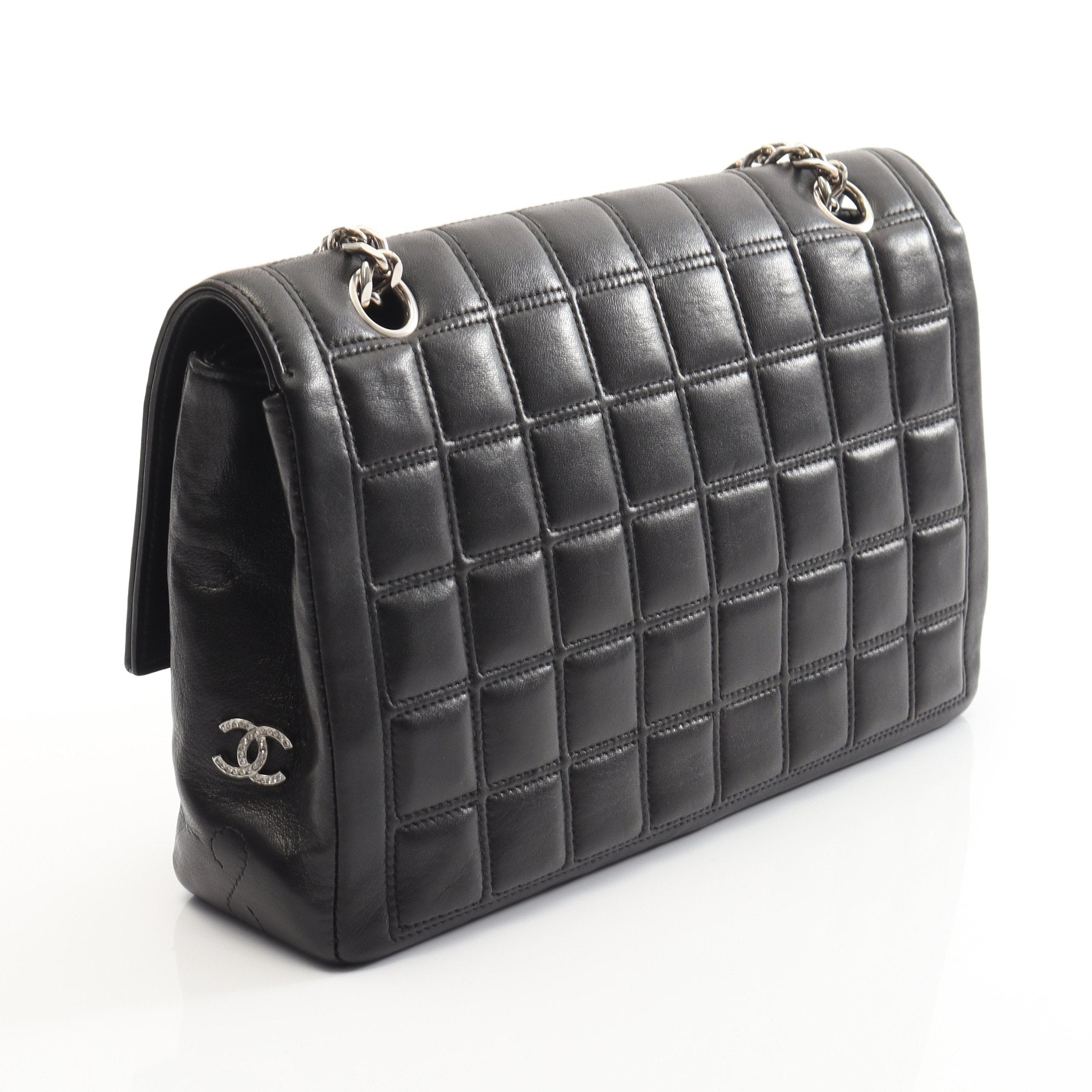 2.55 チョコバー Wチェーンショルダーバッグ ラムスキン ブラック