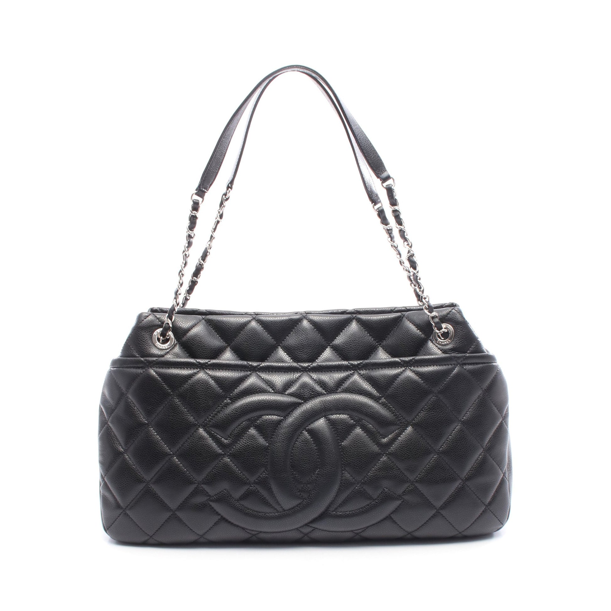 マトラッセ チェーンショルダーバッグ チェーントートバッグ キャビアスキン ブラック シルバー金具 シャネル バッグ CHANEL