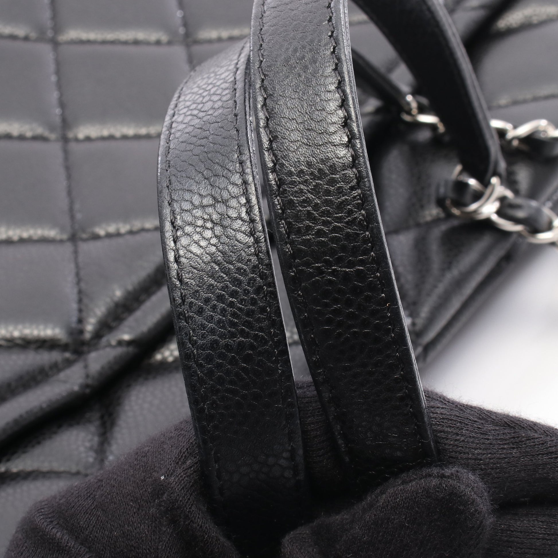 マトラッセ チェーンショルダーバッグ チェーントートバッグ キャビアスキン ブラック シルバー金具 シャネル バッグ CHANEL