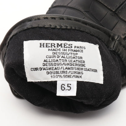 手袋 グローブ アリゲーターマット ブラック ゴールド金具 エルメス 財布・小物 HERMES