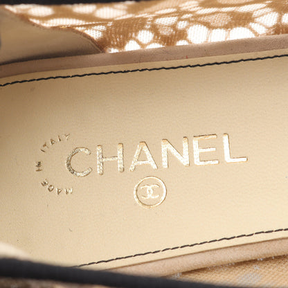 パンプス フラットシューズ ファブリック ベージュ ブラック レース シャネル シューズ CHANEL