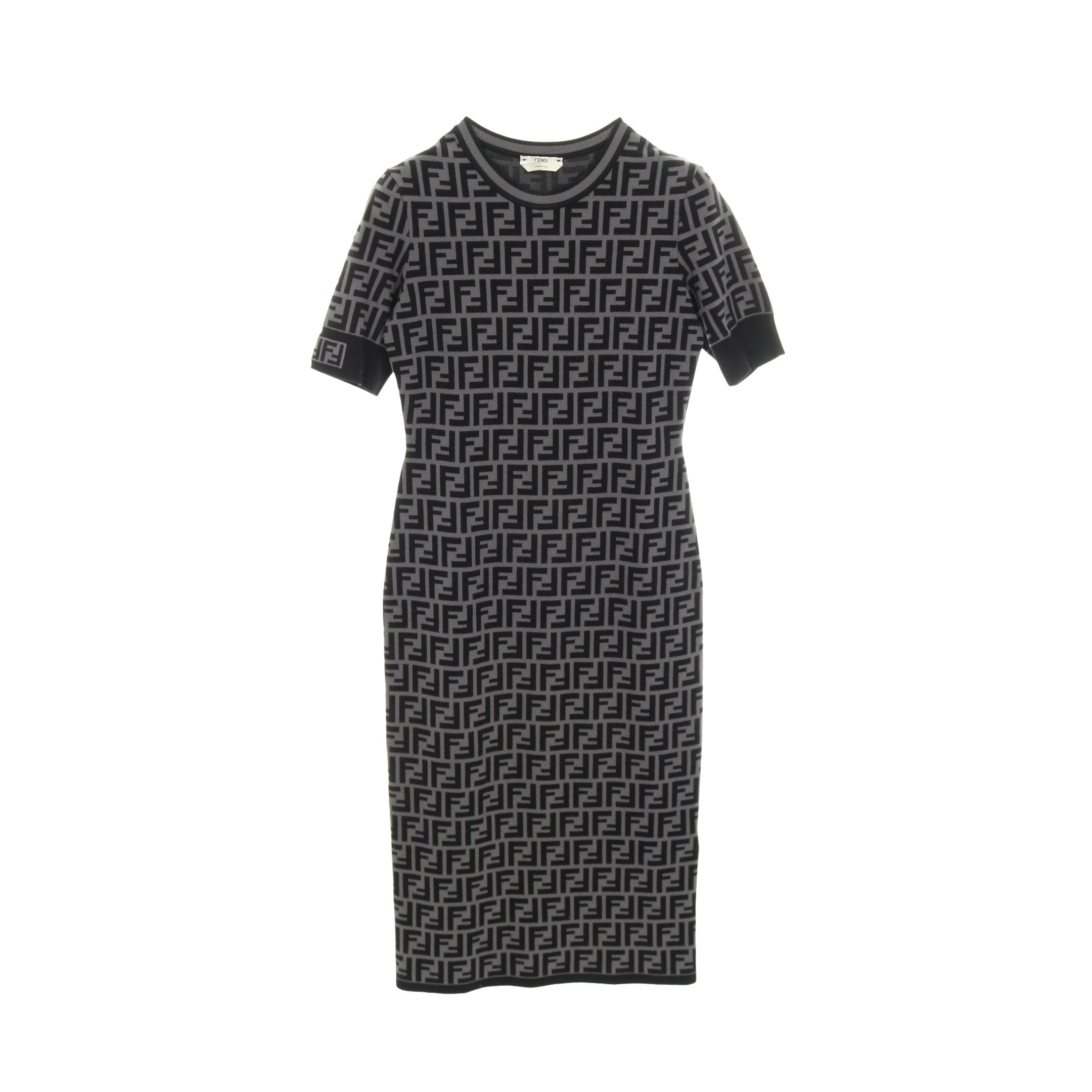 ズッカ柄 ニットワンピース 半袖 ビスコース グレー ブラック