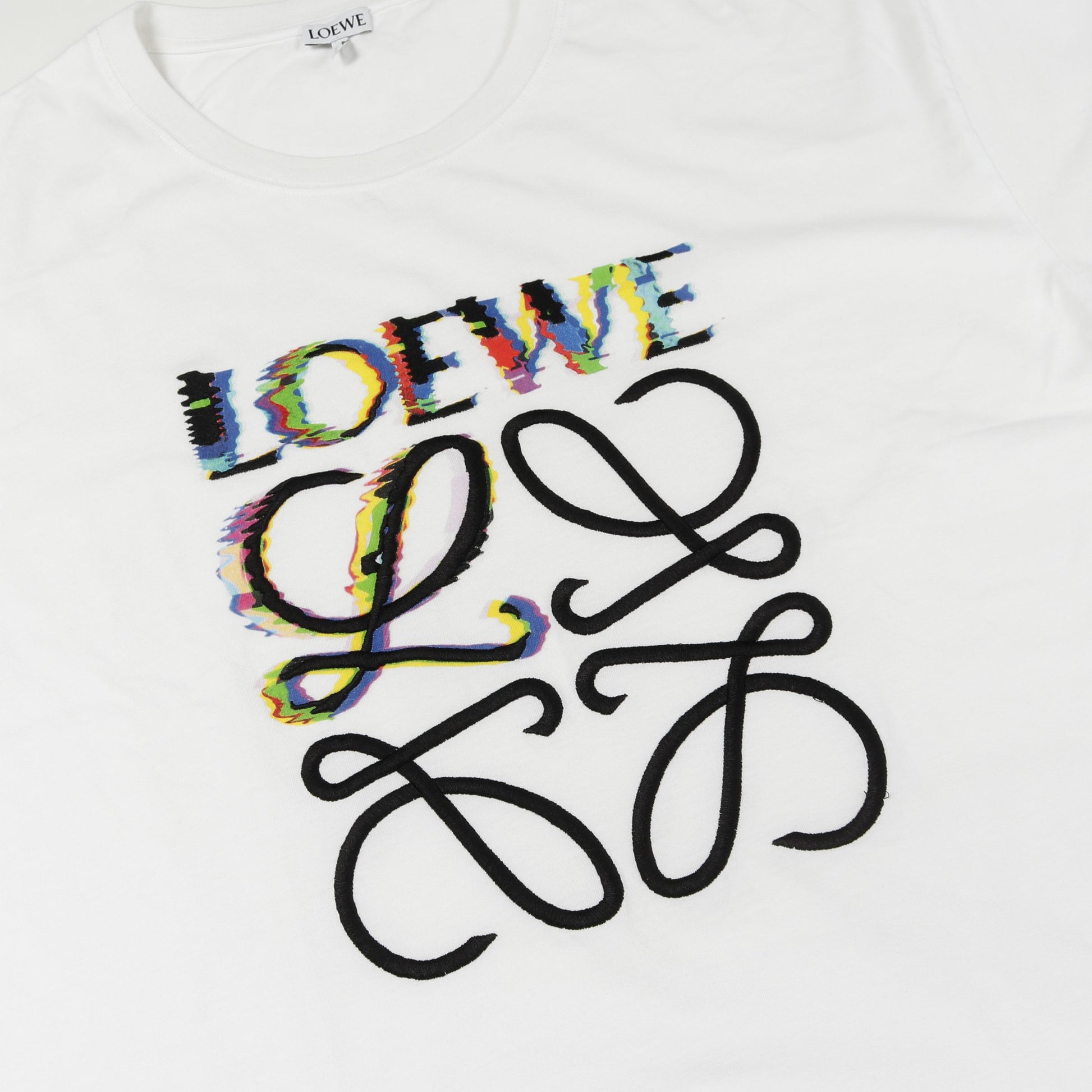 グリッチ アナグラム Tシャツ ロゴ刺繍 コットン ホワイト マルチカラー ロエベ トップス LOEWE
