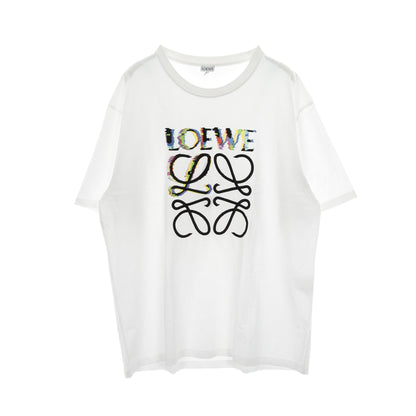 グリッチ アナグラム Tシャツ ロゴ刺繍 コットン ホワイト マルチカラー ロエベ トップス LOEWE