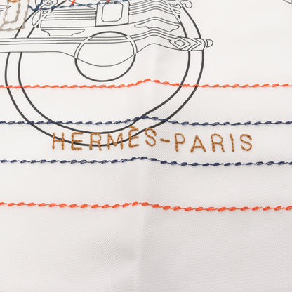 カレ90 エクスリブリス ブロデ サングル 25SS スカーフ シルク ホワイト マルチカラー エルメス 財布・小物 HERMES