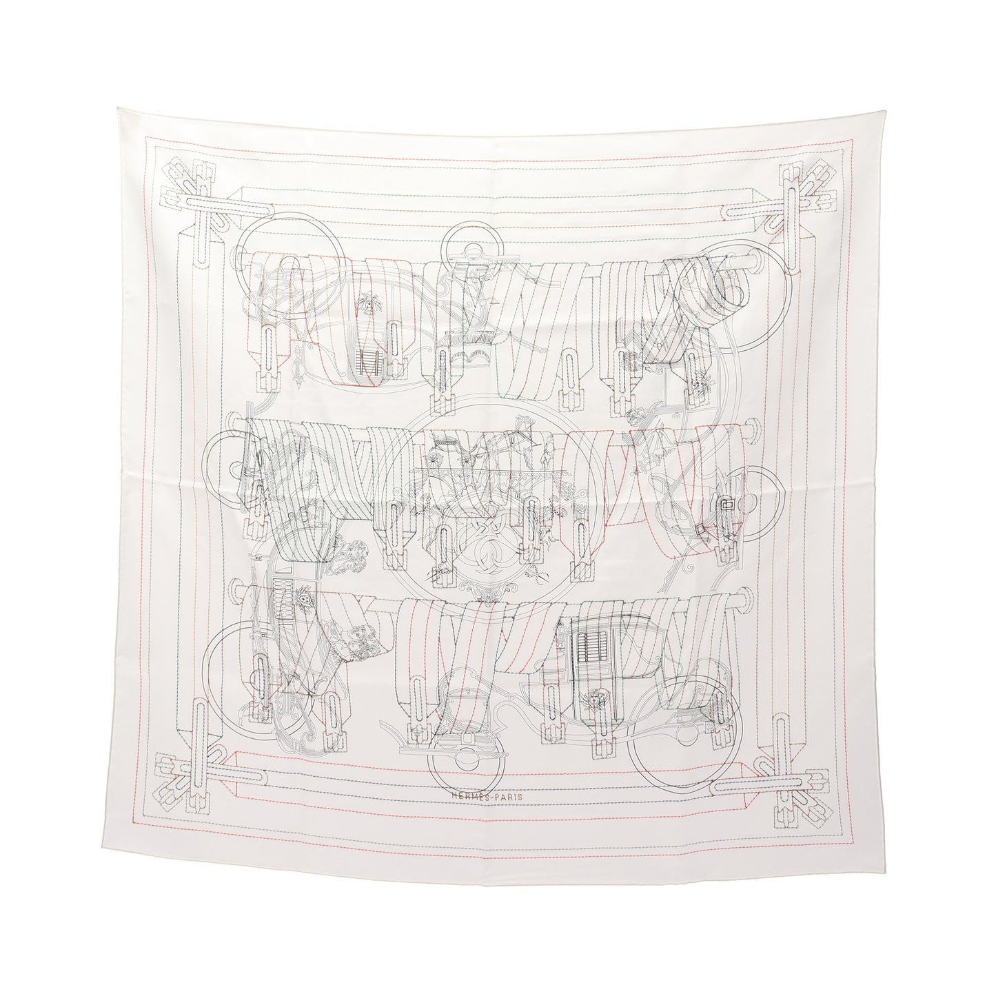 カレ90 エクスリブリス ブロデ サングル 25SS スカーフ シルク ホワイト マルチカラー エルメス 財布・小物 HERMES