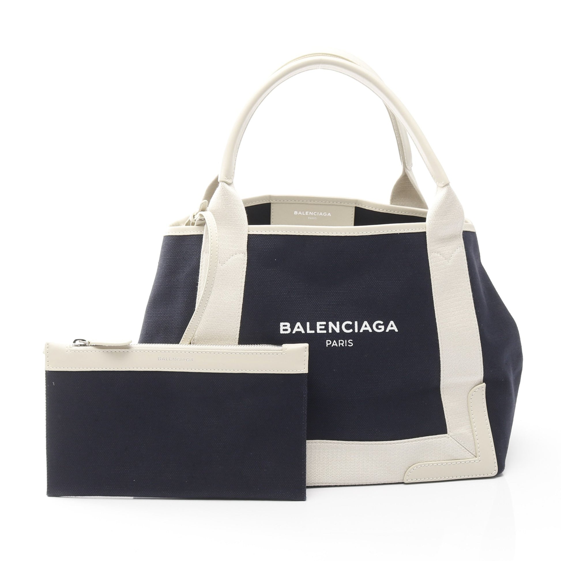 NAVY CABAS S ネイビーカバ ハンドバッグ トートバッグ キャンバス レザー ダークネイビー オフホワイト バレンシアガ バッグ BALENCIAGA