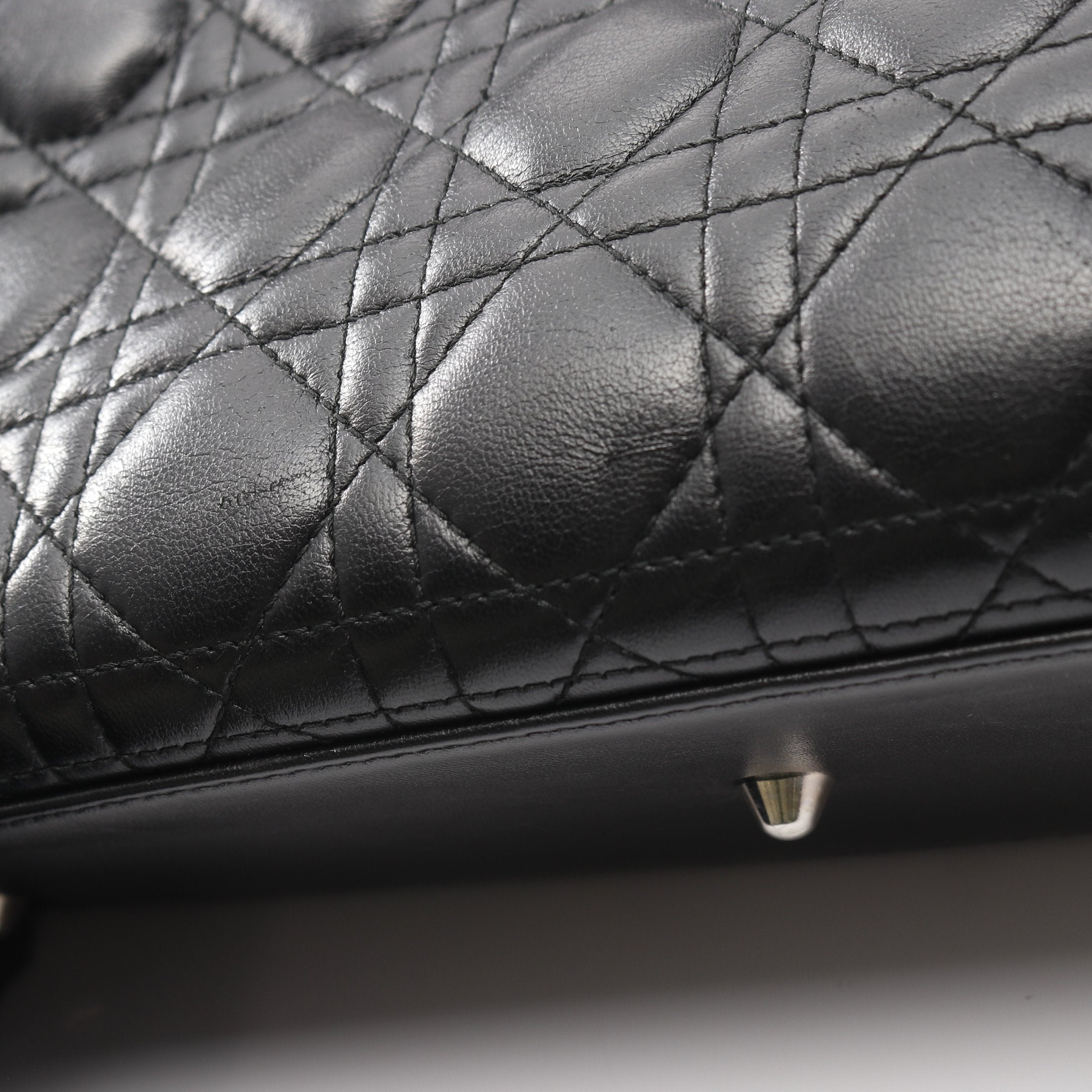 レディディオール ラージ ハンドバッグ レザー ブラック クリスチャン