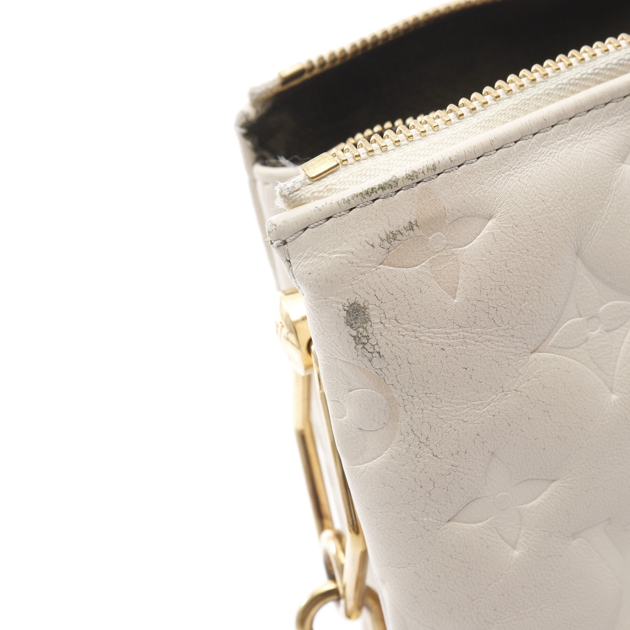 クッサンPM モノグラム チェーンショルダーバッグ レザー オフホワイト