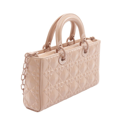 LADY D-JOY ミディアム ダイヤモンドカナージュ ハンドバッグ レザー ピンクベージュ 3WAY クリスチャンディオール バッグ Christian Dior