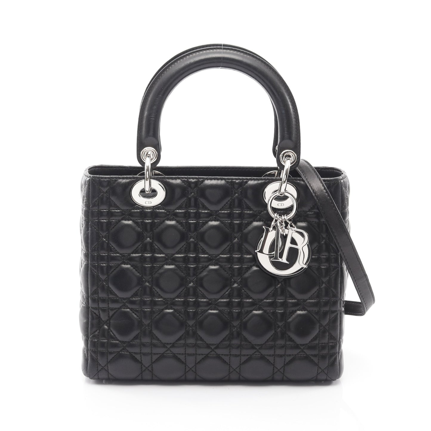 LADY DIOR レディディオール カナージュ ハンドバッグ レザー ブラック 2WAY クリスチャンディオール バッグ Christian Dior
