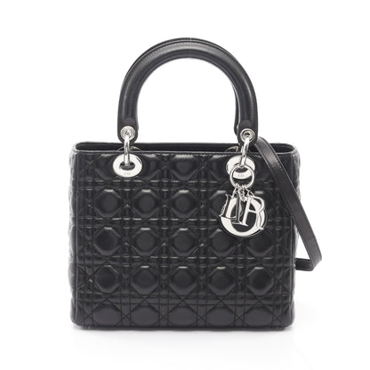 LADY DIOR レディディオール カナージュ ハンドバッグ レザー ブラック 2WAY クリスチャンディオール バッグ Christian Dior
