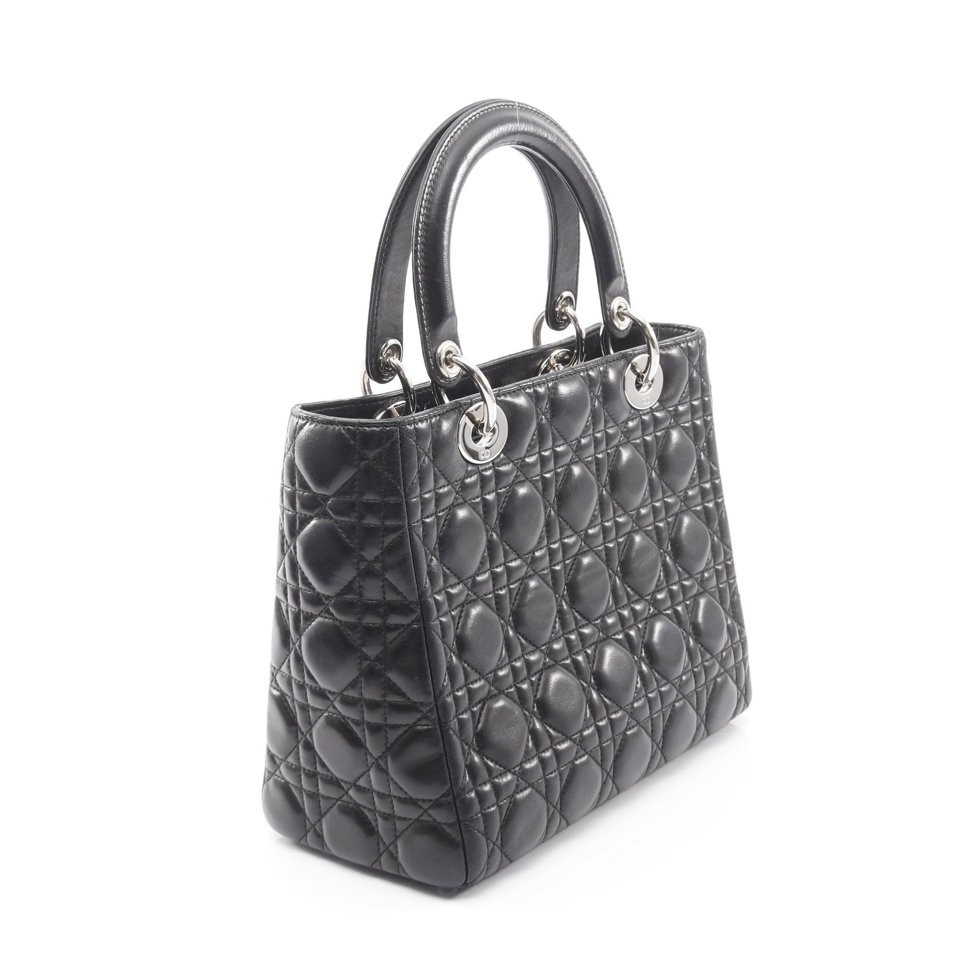LADY DIOR レディディオール カナージュ ハンドバッグ レザー ブラック 2WAY クリスチャンディオール バッグ Christian Dior