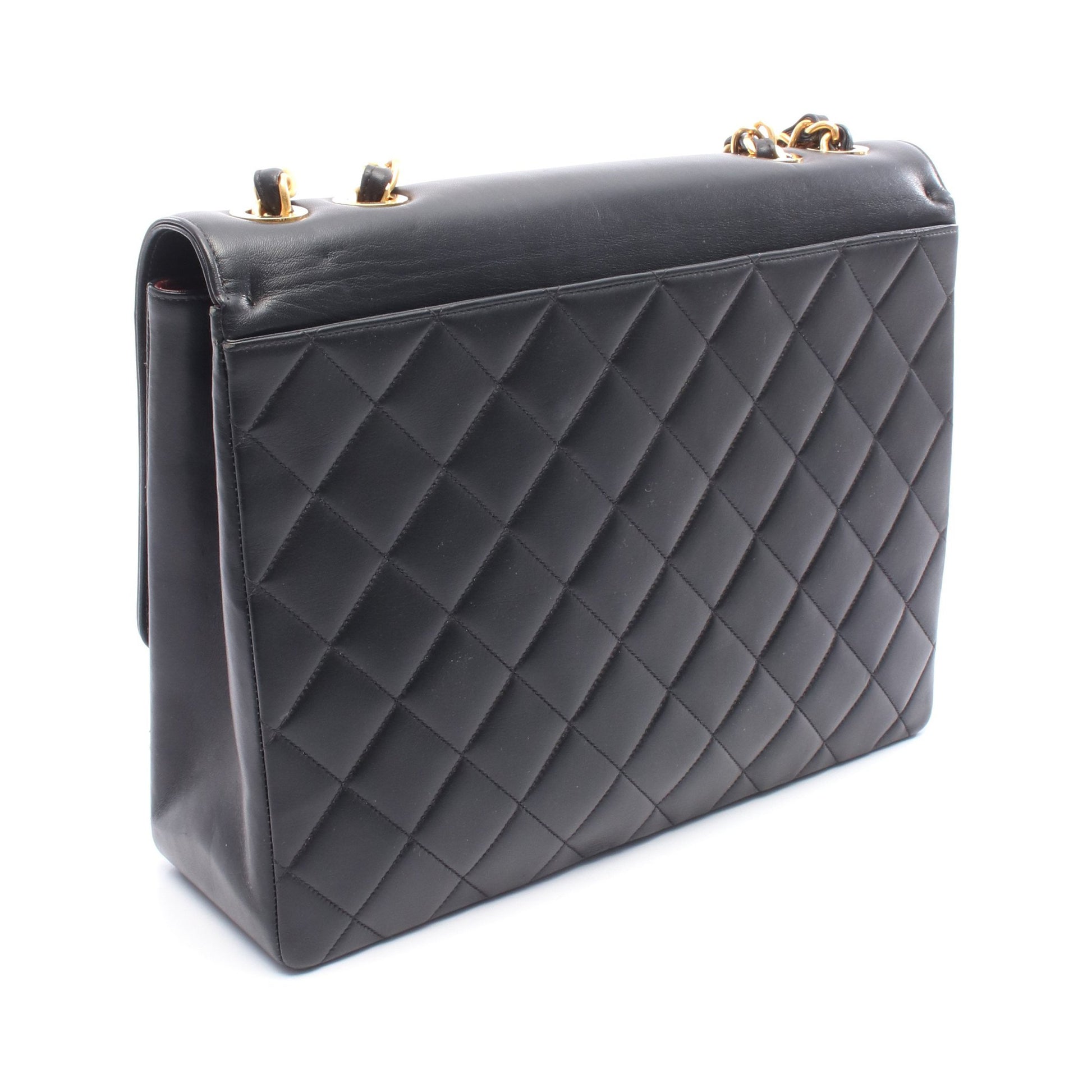 デカマトラッセ シングルフラップ Wチェーンショルダーバッグ ラムスキン ブラック ゴールド金具 シャネル バッグ CHANEL