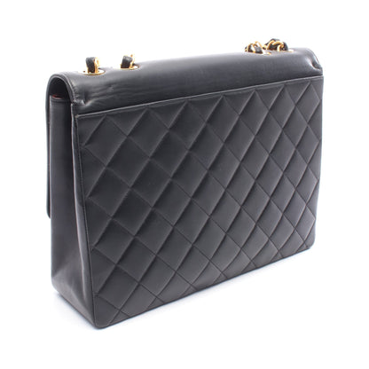 デカマトラッセ シングルフラップ Wチェーンショルダーバッグ ラムスキン ブラック ゴールド金具 シャネル バッグ CHANEL