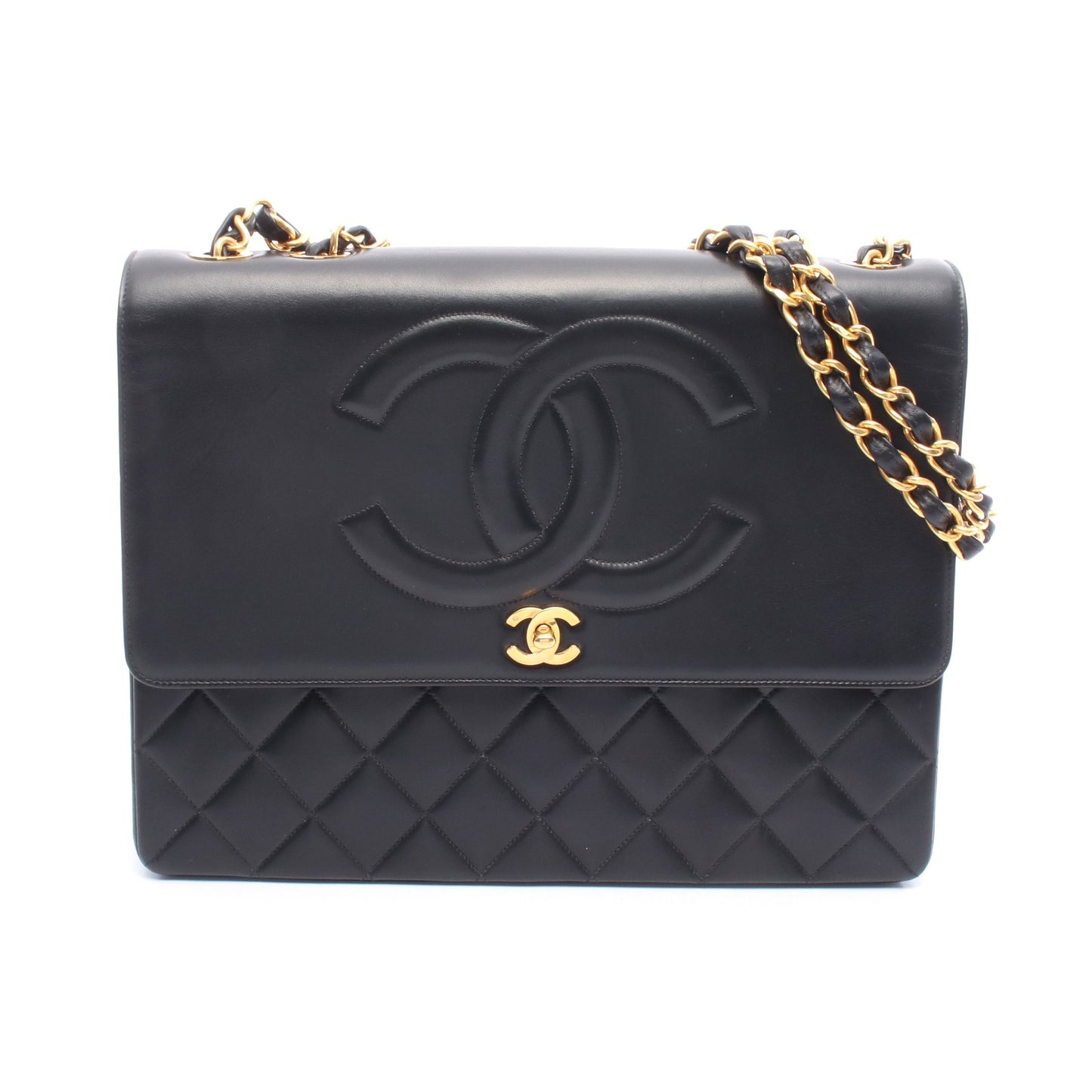 デカマトラッセ シングルフラップ Wチェーンショルダーバッグ ラムスキン ブラック ゴールド金具 シャネル バッグ CHANEL