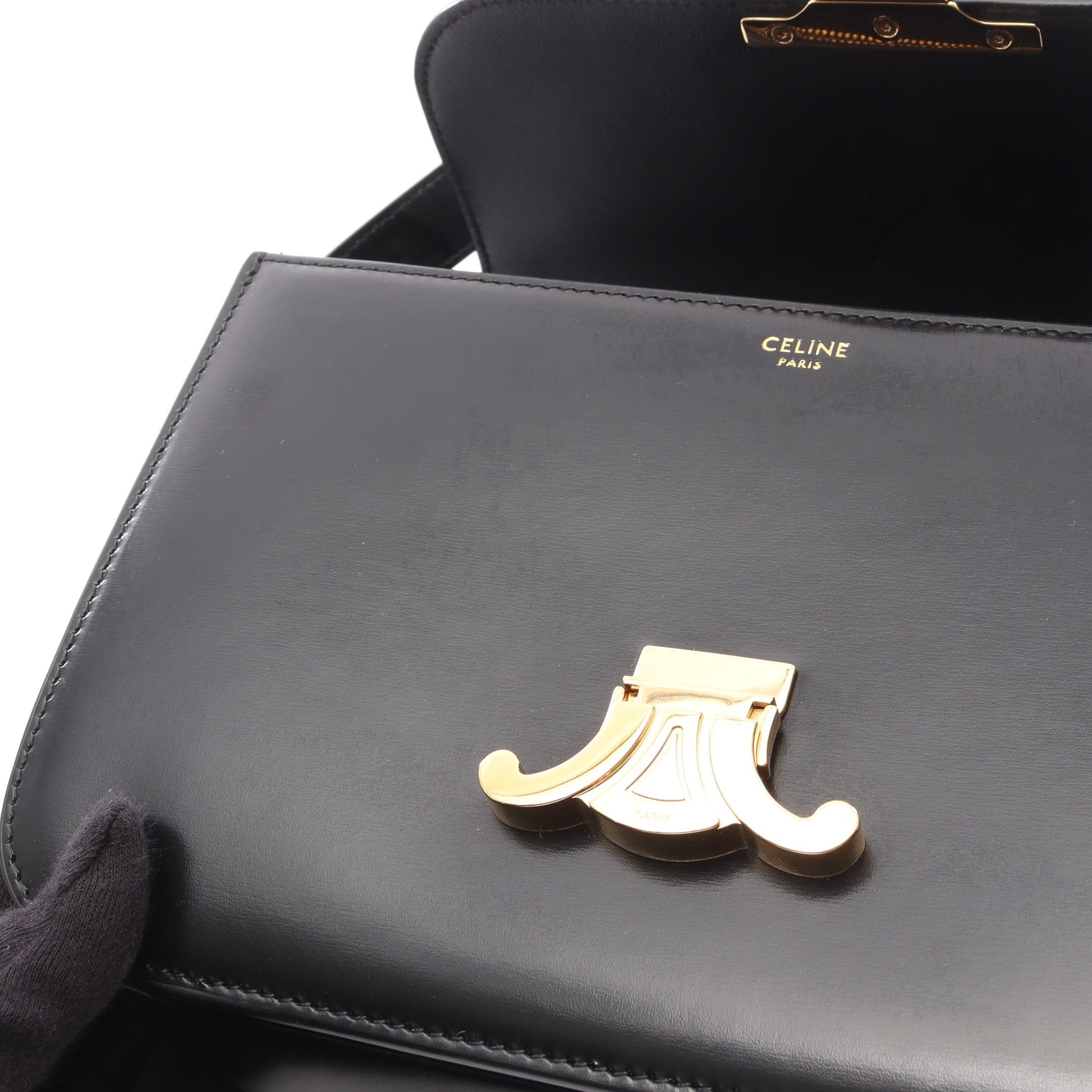 クラシック トリオンフ ミディアム ショルダーバッグ レザー ブラック セリーヌ バッグ CELINE