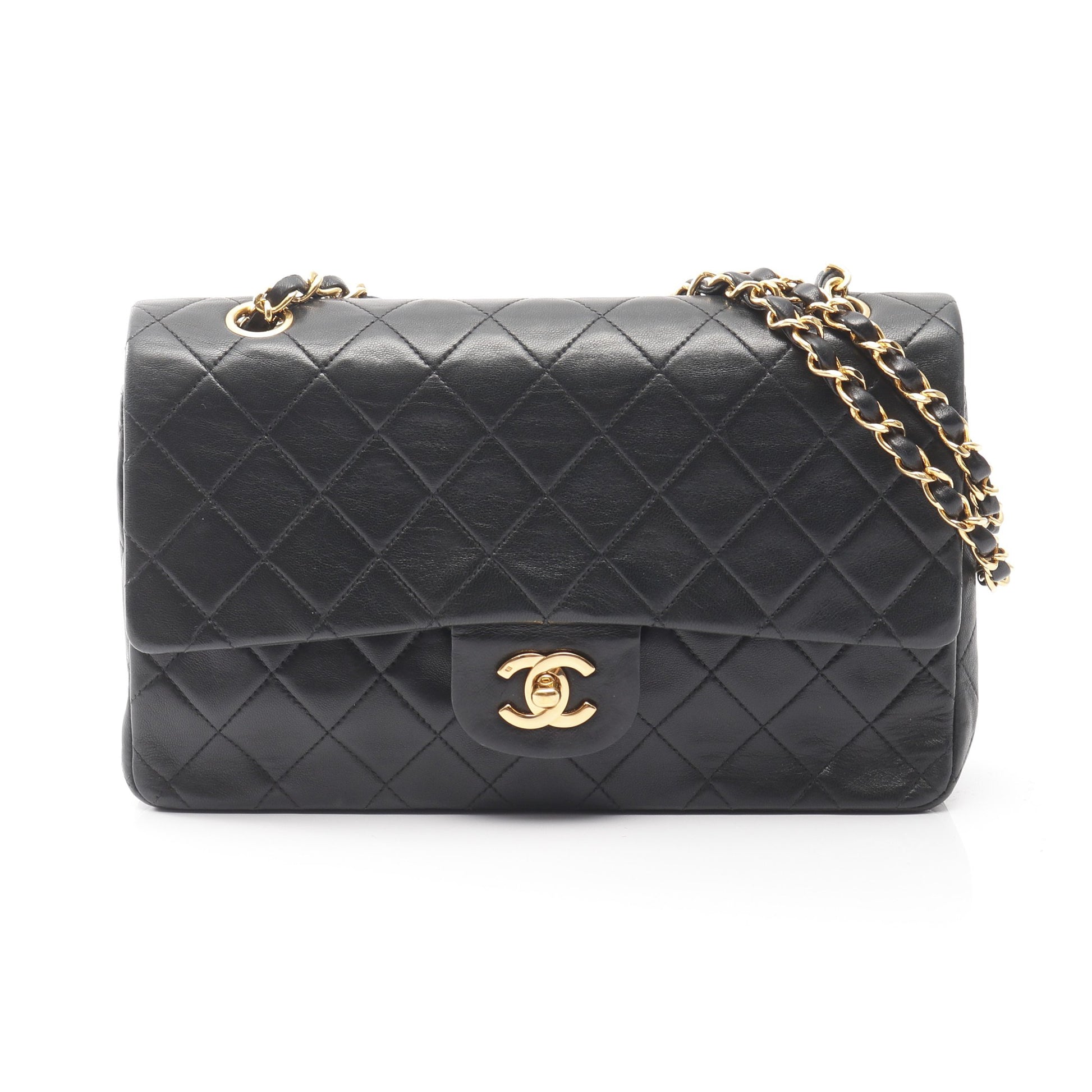 マトラッセ Wフラップ Wチェーンショルダーバッグ ラムスキン ブラック ゴールド金具 シャネル バッグ CHANEL