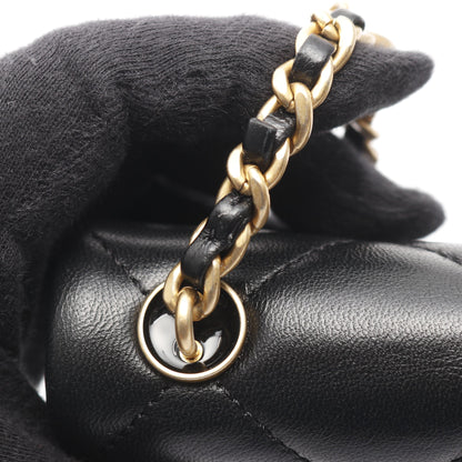 マトラッセ カメリア チェーンショルダーバッグ ロゴメダル ラムスキン ブラック ゴールド金具 シャネル バッグ CHANEL